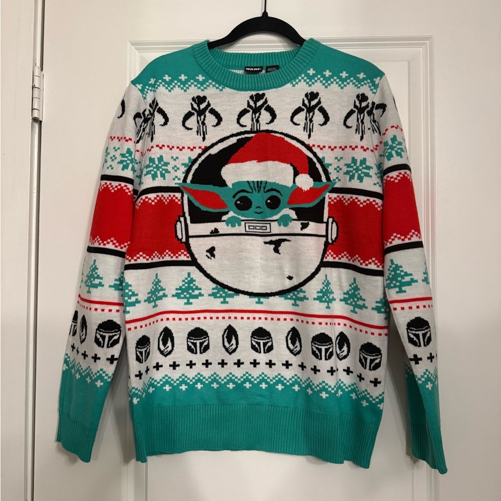 Star Wars The Mandalorian Grogu Baby Yoda Santa Hat Christmas Sweater Large